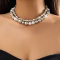 2Pcs Exaggerated Silver Color CCB Big Ball Bead Chain Necklace Women Vintage Chunky Clavicle Chain