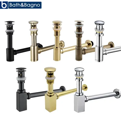 Bathroom Siphon Sink Drain Pipe Modern Bathroom Fixture Bottle Trap Black Brushed Chrome Pop Up Filter Fixture Stopper For Home