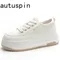 AUTUSPIN Fashion Women High Platform Sneakers Office Lady Outdoor Leisure Genuine Leather Round Toe