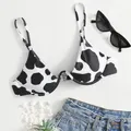 Women Cow Print Underwire Bikini Top Bandeau Bandage Bikini Push-Up Brazilian Swimwear Beachwear