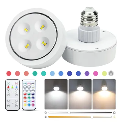 Battery Operated Dimmable RGB Light Bulbs Remote Control LED Puck Lights E27 Screw Bulbs Wall Sconce Lamp Memory Night Lights