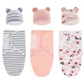 Muslin Newborn Sleeping Bag Hat Set Cotton Baby Swaddle Blanket Wrap Adjustable New Born Sleep Sack