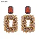 INKDEW Square Crystal Drop Earrings for Women Big Long Earrings Handmade Faceted Beads Earrings