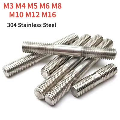 M3 M4 M5 M6 M8 M10 M12 M16 304 Stainless Steel Double End Thread Rod Double End Bolts Stud Bolt Tooth Stick Dual Head Thread Bar