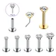 2 Pcs/Lot Push-in Crystal Labret Stud Nose Ring 1.5/4mm Stainless Steel Plug-in Conch Piercing