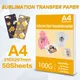 A4 50 Sheets Heat Transfer Paper Sublimation Printing Paper for Polyester Cotton T-Shirt Hat Cap Cup