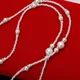 White Pearls Bead Lanyard Necklace with Magnetic Breakaway Clasp ID Badge Holder Fashionable Chain