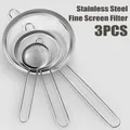 3Pcs Fine Mesh Strainer Stainless Steel Colander Sieve Sifter 3" 5.5" 7.9" Kitchen Filter with