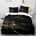 Black Gold Metallic Marble Duvet Cover Set Queen/King/Full/Twin Size Foil Print Glitter Bedding Set