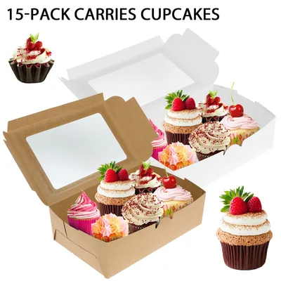 15Pcs Paper Cupcake Boxes Paper Cupcake Container with Clear Window 6 Cavity Muffin Cupcake Box