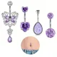 1-4pcs Belly Button Rings Purple Heart Shaped Butterfly Cubic Zirconia Navel Rings Body Piercing