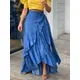 Women's Pleated Denim Skirt Casual Street Wear Beach Party Club Y2K Vintage Elegant Solid Ruffle Hem