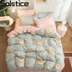 Solstice Bedding Set Duvet Cover Pillowcase Bed Linens Set Gray Pink Cartoon Bear Pattern Printing