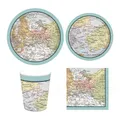 World Map Pattern Explorer Theme Party Disposable Paper Tableware Set Paper Plates Cup Napkin For