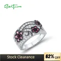 SANTUZZA 925 Sterling Silver Rings For Women Shiny White CZ lab Created Ruby/Pink Sapphire Red