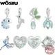 WOSTU 925 Sterling Silver Oasis Insect Pendant Enamel Green Unicorn Heart Beads Full CZ Fit Original