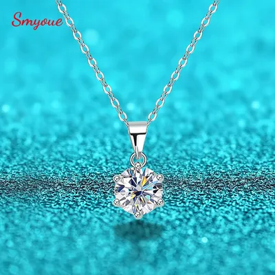 Smyoue D Color 1 2 3 Carat Moissanite Necklace For Women Six Prong Simulated Diamond Pendant 925 Sterling Silver Wedding Jewelry