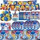 Kit Sonic Party Supplies Boys Birthday Party Paper Tableware Set Paper Plate Cup Napkins Baby Shower