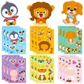 6/12Sheets DIY Animal Puzzle Stickers Make-a-Face Tiger Lion Dog Pig Children Funny Cartoon Jigsaw