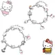 Anime Sanrio Kitty Cat Bracelet Cartoon Figure Kitty White Metal Beads Pendant DIY Bracelet Bangle