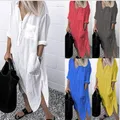 Summer Shirt Long Dress Women Casual Long Sleeve Side Split Button Dresses 2023 Female Elegant Solid