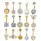 1Pc Gold Color Stainless Steel Belly Ring Flower Heart Shaped CZ Crystal Navel Belly Button Rings
