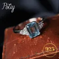 Potiy Sky Blue Topaz Emerald Cutring rings for women gift 925 sterling silver jewelry Free delivery