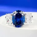 S925 Sterling Silver 8 * 11mm Royal Blue Four Claw Diamonds Wedding Engagement Ring Exquisite
