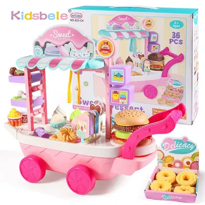 Pretend Play Set Play Shop Wheelbarrow Western Food 36 Pieces Snacks Candy Educational Toys Kids