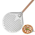 12/14 Inch Round Pizza Turning Peel Hard Anodized Aluminum Perforated Pizza Paddle with Wood Handle