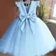 Toddler Girl Flower Birthday Tulle Dress Backless Bow Wedding Gown Kids Party Wear Princess Blue