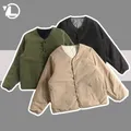 Mens Double-sided Jacket Lightweight Winter Cotton Padded Collarless Parkas Retro Quilted Casual