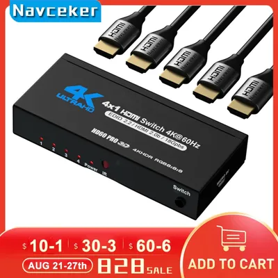 2023 Best 4K HDMI Switch 2.0 Support RGB 4:4:4 HDR HDMI Switch 4K 60Hz HDMI 2.0 Switch Remote IR UHD 4 Port HDMI Switch Switcher