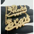 Custom Double Name Necklace with Crown 3D Two Tone Name Pendant Personalized Gold NamePlate Jewelry