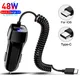 Car Charger With Spring Micro USB Type C Cable For iPhone 12 11 XR 8 Cigarette Lighter USB Truck Car