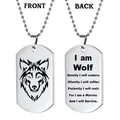Stainless Steel Pendant Necklace Double Side Engraved “I Am Wolf ” Wolf Head Dog Tag Pendant Men