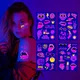 Fluorescent Waterproof Temporary Tattoo Stickers Music Festival Party Bar Hip-hop Punk Face Arm Leg