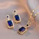 316L Stainless Steel Chain Red Blue Green Square Zircon Earrings Necklace Women's Set Turkish