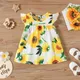 PatPat Baby Girl 100% Cotton Cotton Sunflower Print Flutter-sleeve Dress Suitable for Summer Season