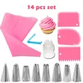 14pcs Cake Decorating Kit Piping Tips Silicone Pastry Icing Bags Nozzles Cream Scrapers Coupler Set