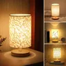 Linen Table Lamp LED Linen Night Lamp w/Warm White Light Linen Nightstand Lamp USB Powered Wooden