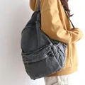 Retro Distressed Canvas Gray Backpack Girl College Female Book Travel Backpacks Cool DenimLaptop