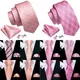 Pink Wedding Gift Necktie For Men Exquisiet Silk Plaid Pocket Square Cufflinks Set Groom Party