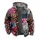 Autumn Winter Fleece Zip Up Hoodies Original Leopard Patchwork Digital Print Men Parka Coat Jackets