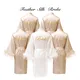 Women FEATHER Bride Bridesmaid Wedding Robe Satin Kimono Bathrobe Gown Nightwear Embroidery Letter