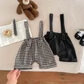 2024 Spring Summer Girl Infant Loose Plaid Overalls Boy Children Solid Suspenders Pants Babycotton