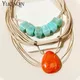 New Vintage Colorful Bead Pendant Necklaces for Women Girls Multi Color Rope Chain Necklace Summer