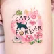 Pink Cat Heart Fake Tattoos Temporary Waterproof Tattoo for Women Cute Flower Crayon Art Tatoo