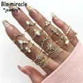 2020 Vintage Gold Color Geometry Crystal Sun Opal Crown Ring Sets For Women New Boho Adjustable