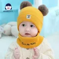 New 2Pcs Baby Hat Scarf Set Bear Cat Winter Spring Autumn Warm Knit Baby Cap Bonnet Kids Hat Boy